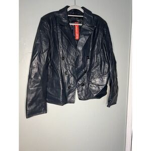 NWT INLAND Leather Dark Blue Moto Leather Jacket Magnetic Closure 3x.‎ Grunge